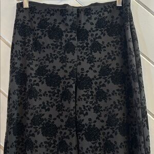 NICOLE NILLER Black Velvet Embossed Floral Wide Leg Pants